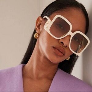 Cream Oversized Square Sunglasses with Gradient Lenses